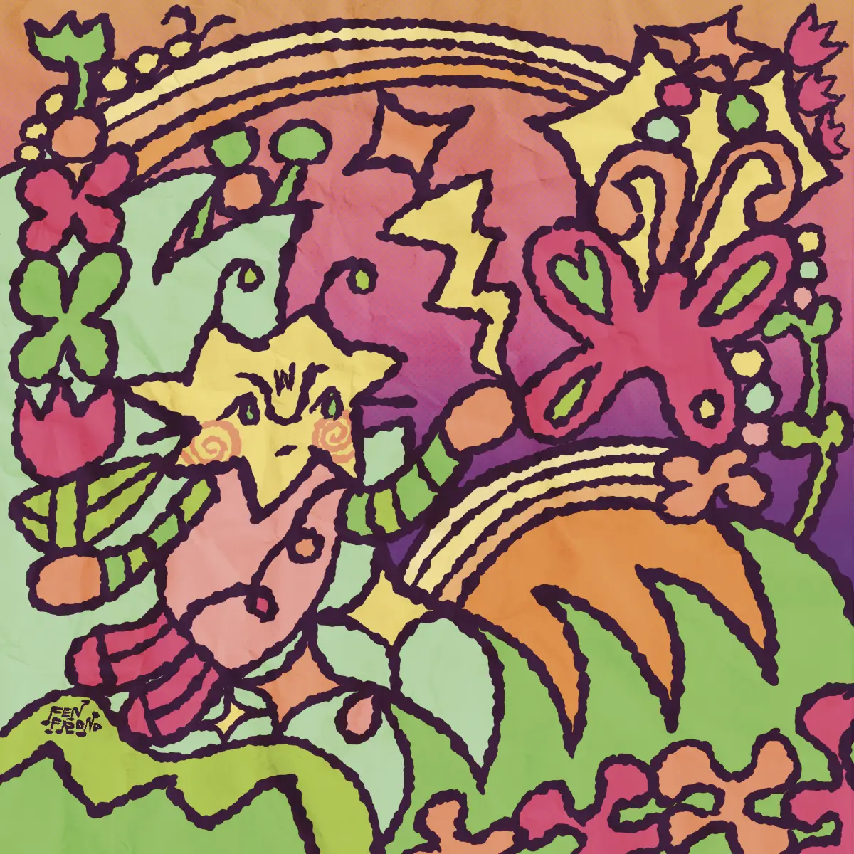 abstract elf putting shapes in order, making land and sky