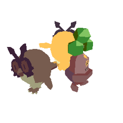 spinning hoothoot, shiny hoothoot, and bonsly model