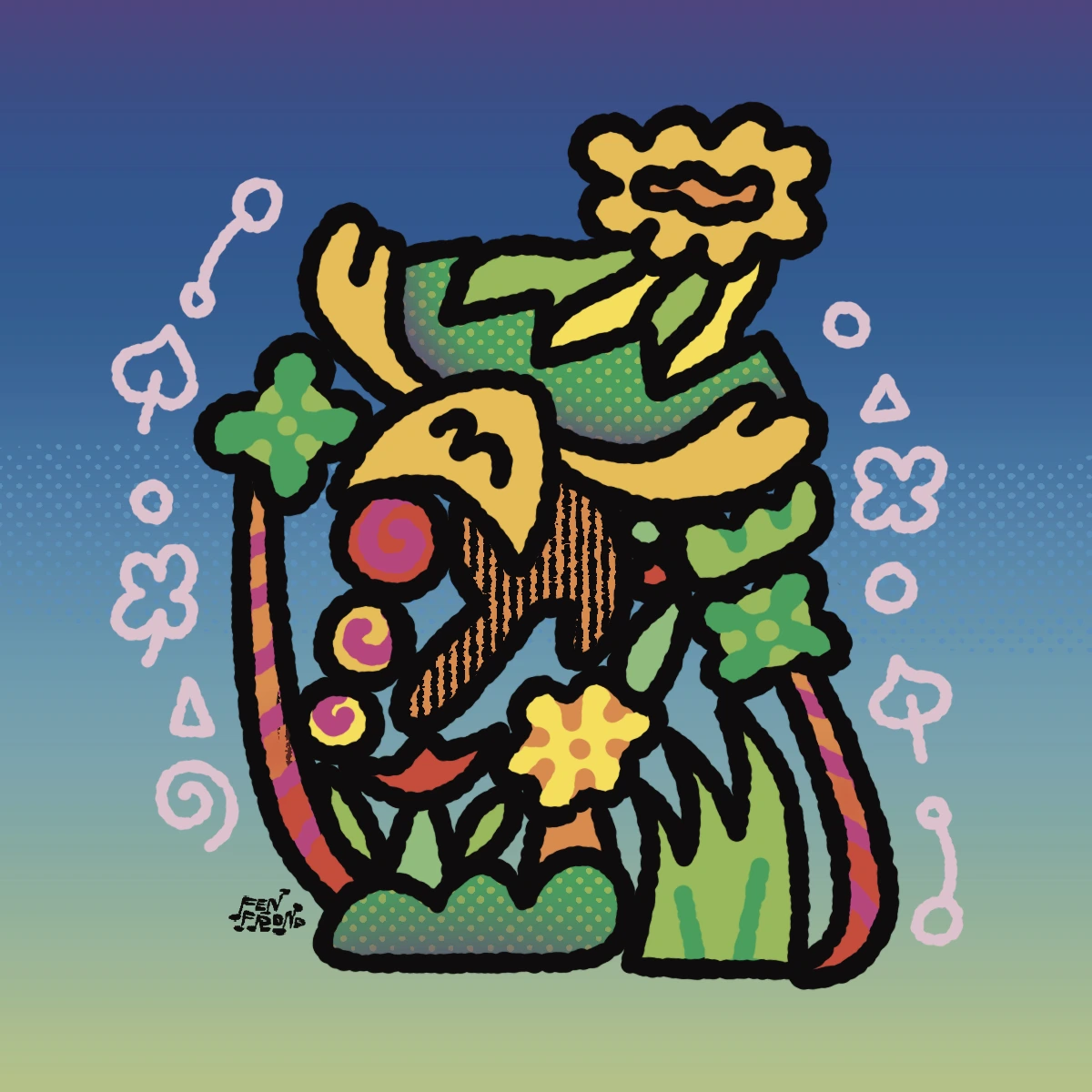 an abstract elf catches a sunbeam in their chest